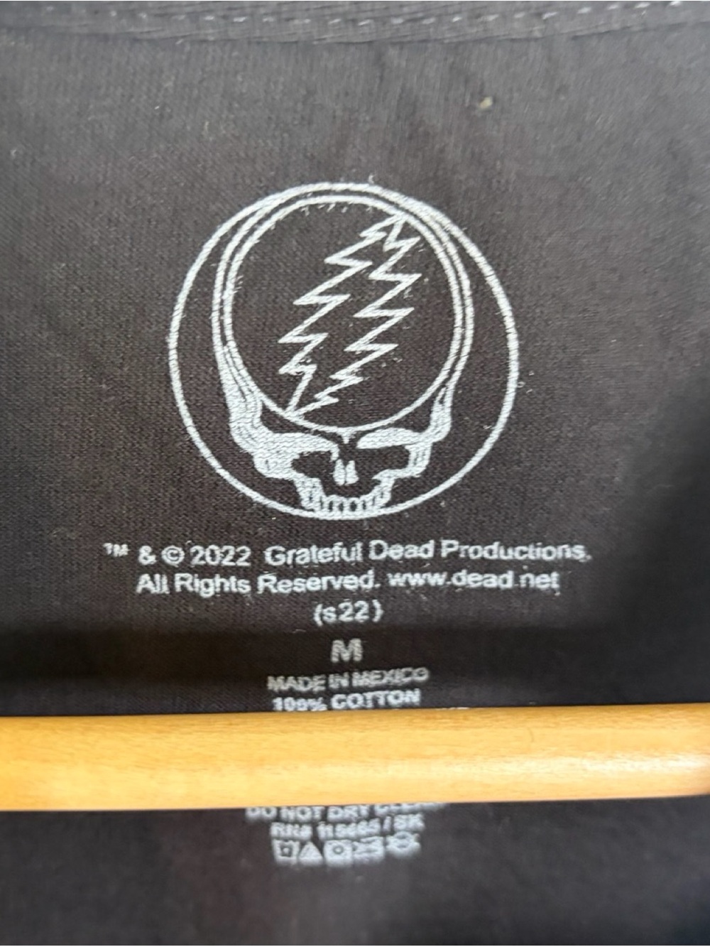 Grateful Dead Black Tee with White Steal Your Face Logo